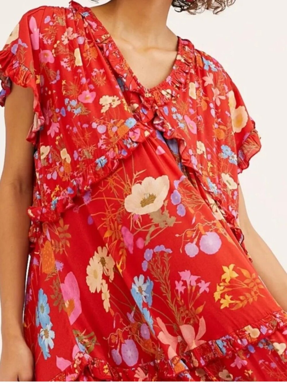 Free People x Spell Wild Bloom Dress Red Floral Maxi Gown Size Small NWOT - Picture 3 of 13